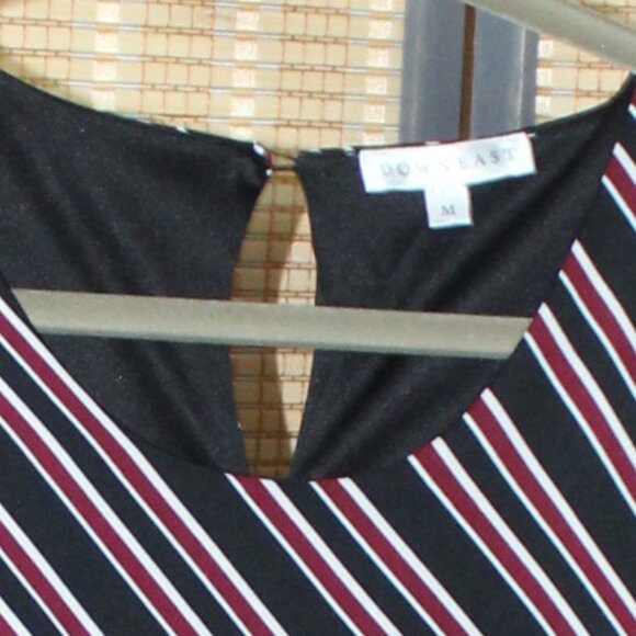 Downeast Deep Red, Black, & White Diagonal Striped Scoop Neck Dress - Picture 4 of 5